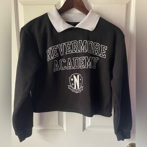 Primark Wednesday Addams Black Embroidered Sweatshirt Girl’s Size 11/12